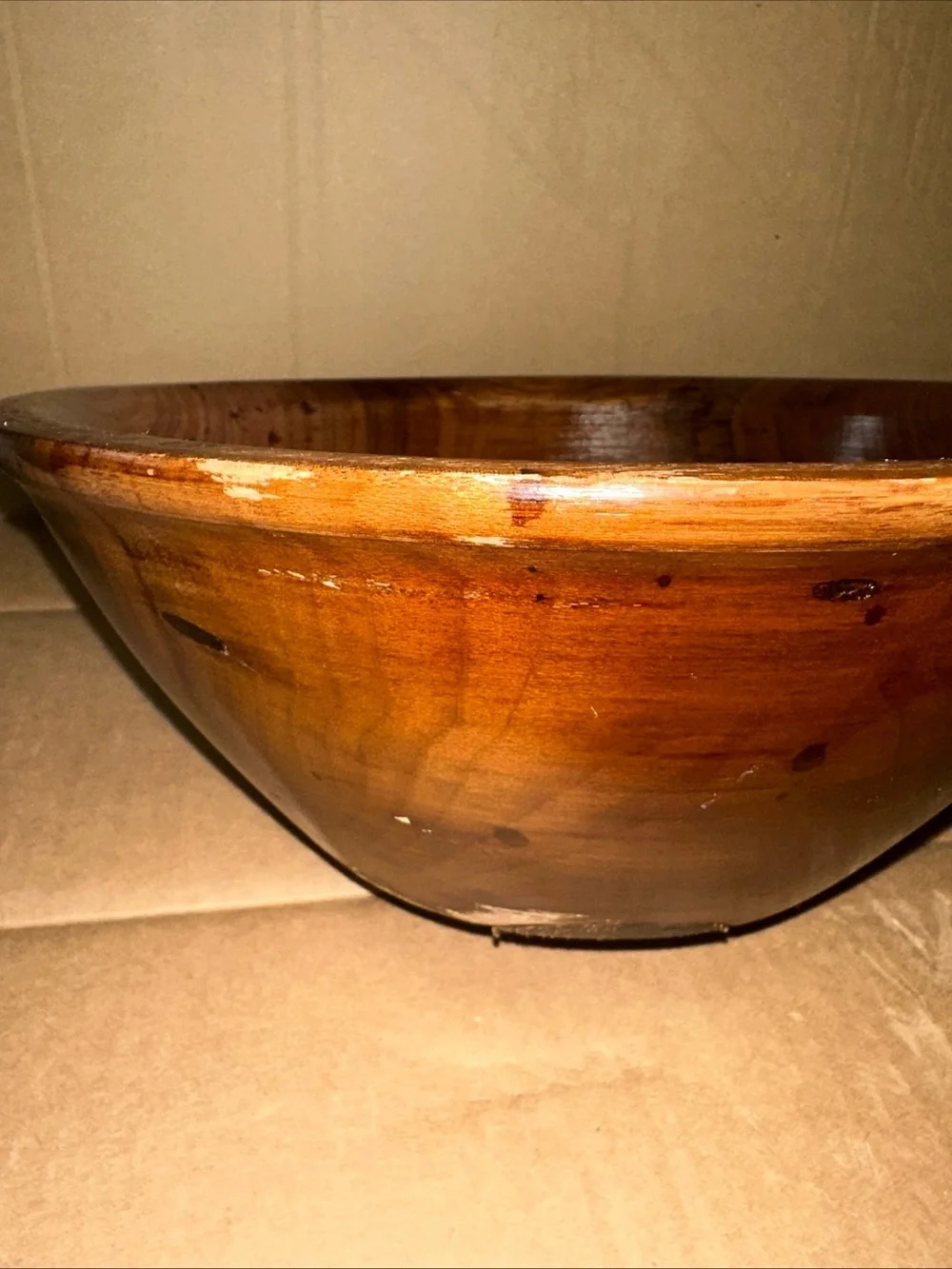 Hand-Finished Brown Wooden Serving Bowl - Classic Dining Accent signed